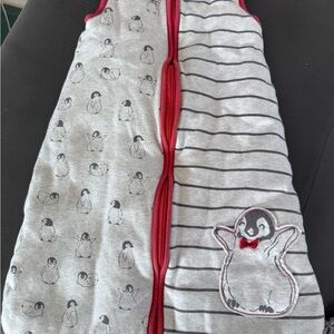 Gray and Red Penguin baby sleep sack